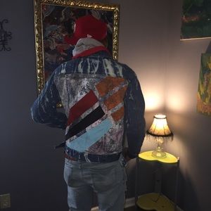 Hand painted and distressed denim jacket